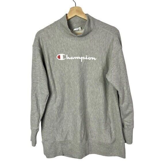Champion Tops - Champion Light Gray Mock Neck Script Reverse Weave Logo Sweatshirt M